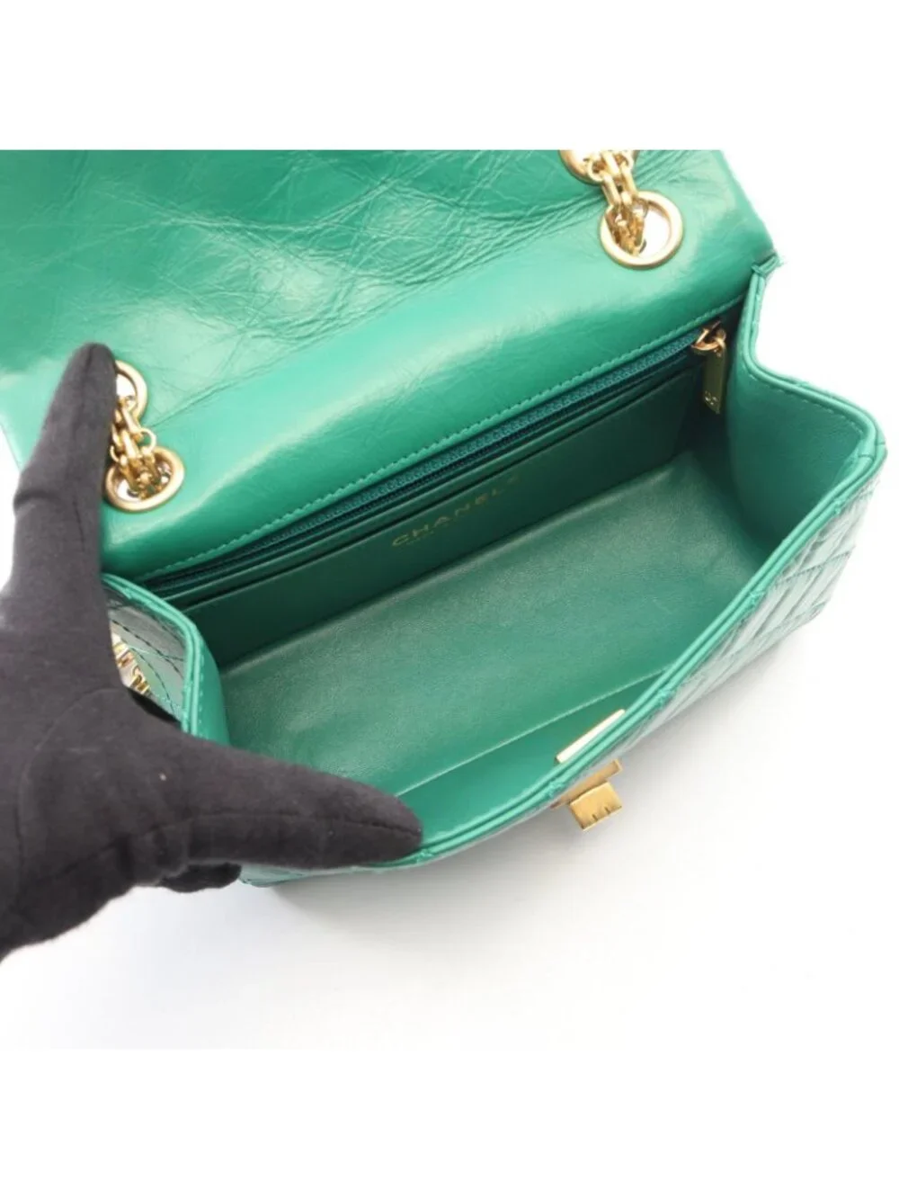Chanel Shoulder Bag 2.55 Mini Quilted Green Leather Chain